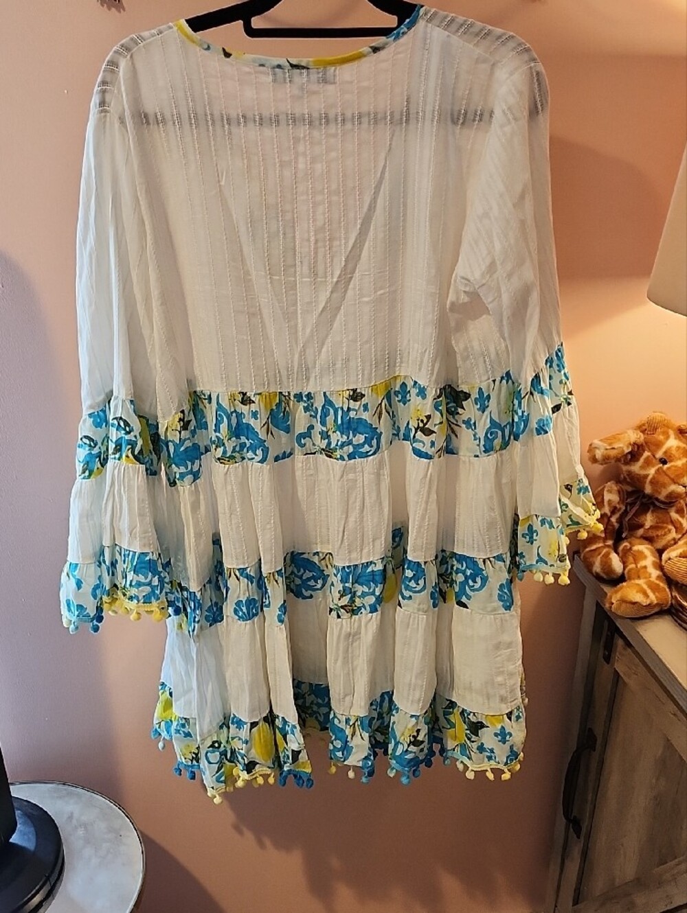 Colori Di Mare White Tiered Boho Tunic with Yellow Lemon Embroidery - Picture 5 of 7